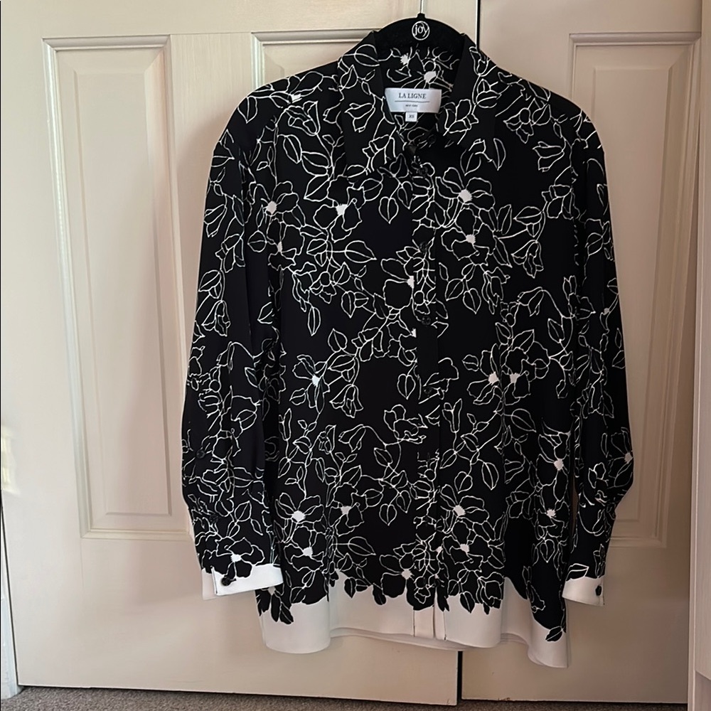 La Ligne Black and White Floral Top